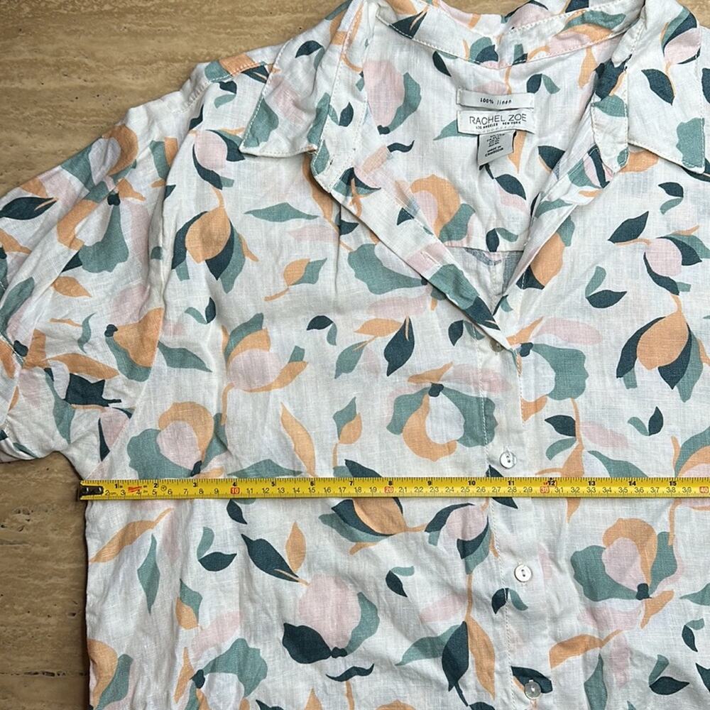 Rachel Zoe 100% Linen Button Up Patterned Dress W… - image 5